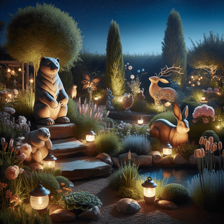 Displaying Garden Sculptures with Solar Lights